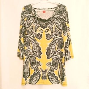 🎁 Sunny Leigh Stunning Yellow/Black/White Paisley Tunic Top